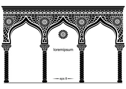Silhouette of the arched eastern facade Stock Illustration