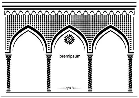 Silhouette of the arched eastern facade Stock Illustration