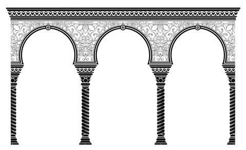 Silhouette of the arched eastern old facade Stock Illustration
