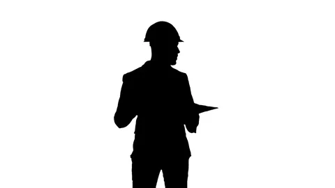 Silhouette Architect in helmet checking construction plan Vídeo Stock 73619853