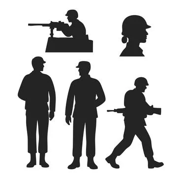 Silhouette army poses with gun vector collection Stock Illustration