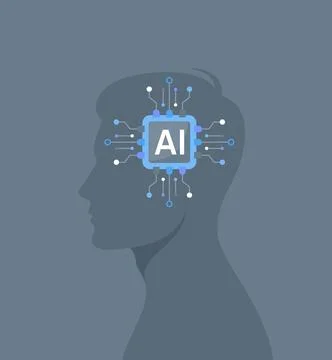 Silhouette with artificial intelligence in the form of a processor circuit Stock Illustration