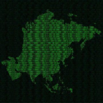 Silhouette of Asia from binary digits イラスト素材