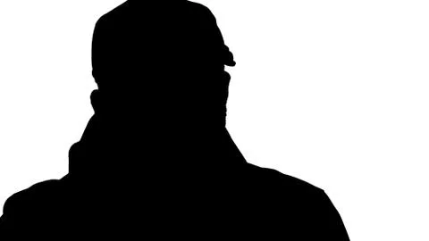 Silhouette Attractive young guy talking to you. Focus, think abo Illustrazione stock