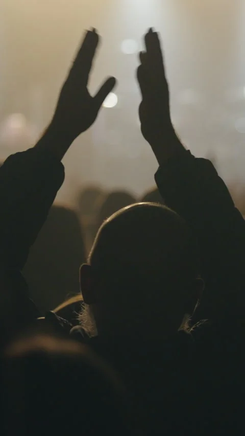 Silhouette of Audience Clapping Hands at Live Event Stock Footage 334483608