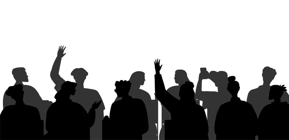 Silhouette of Audience Engaged in Interactive Session with Raised Hands Stock Illustration