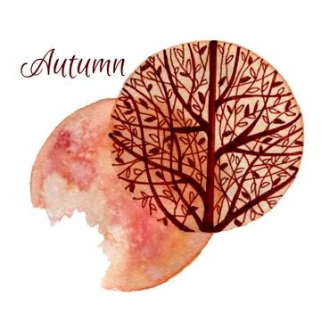 Silhouette of autumn tree on brown Stock Illustration