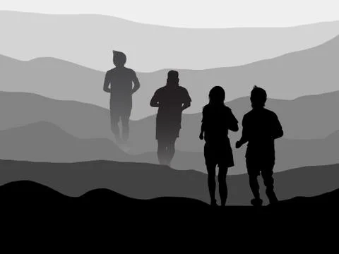 Silhouette back athlete running on grey background Stock Illustration