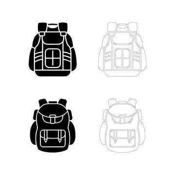 Silhouette of a backpack with straps, flat black design, minimal details Stock Illustration