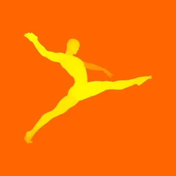 Silhouette of a Ballet Dancer. 3D Model of Man. Human Body. Sport Symbol. Illustrazione stock
