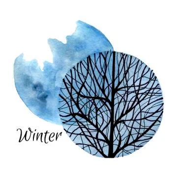 Silhouette of bare tree on blue Stock Illustration