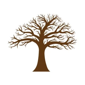 Silhouette of bare tree without leaves in winter Illustrazione stock