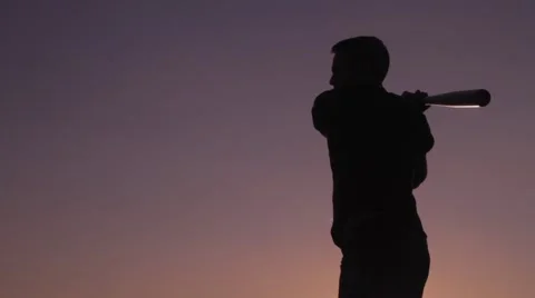 Silhouette baseball batter swing and celebrate Stock Footage 48896687