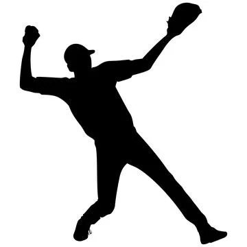 Silhouette of a baseball pitcher in a throwing motion. Sports illustration .. Stock Illustration