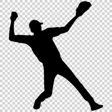 Silhouette of a baseball pitcher in a throwing motion. Sports illustration .. Stock Illustration