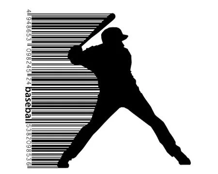 Silhouette of a baseball player and barcode Illustrazione stock