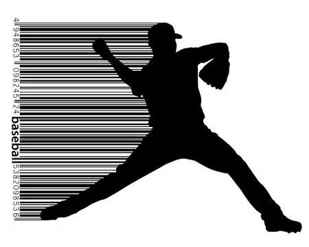 Silhouette of a baseball player and barcode Stock Illustration