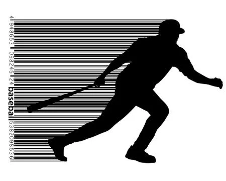 Silhouette of a baseball player and barcode Stock Illustration
