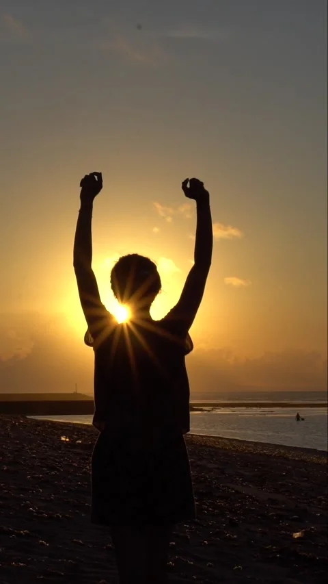 Silhouette on Beach at Sunset Stock Footage 277026575