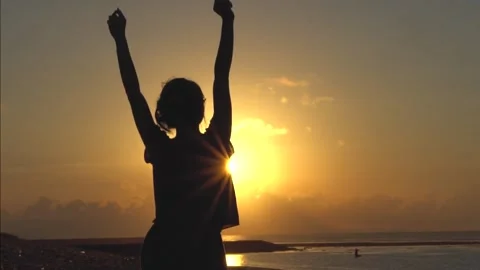 Silhouette on Beach at Sunset Stock Footage 277026786