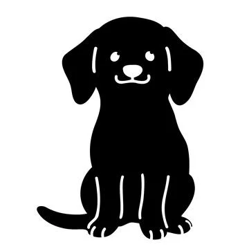 Silhouette of Beagle sitting in front view with details Stock Illustration