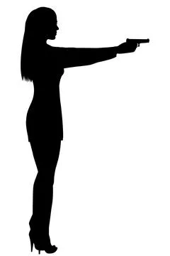 Silhouette of a beautiful sexy woman shoot the gun isolated on white backgrou Stock Illustration