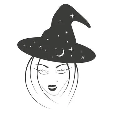Silhouette of beautiful witch on hat Stock Illustration