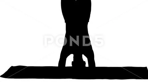 Beautiful woman doing yoga exercises, black silhouette on white