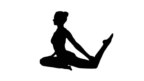 Beautiful woman doing yoga exercises, black silhouette on white