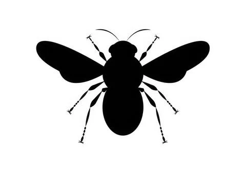 Silhouette of a bee with wings spread on a white background Stock Illustration