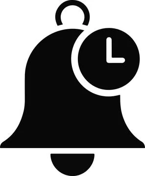 Silhouette Bell Icon With Clock Element time notification Stock Illustration