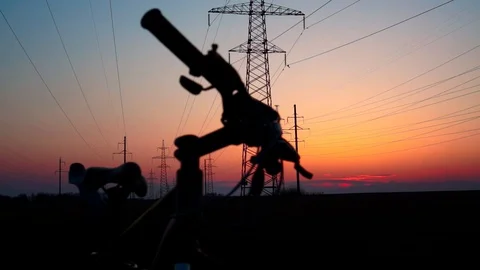 Silhouette of a bicycle at sunset. Stock Footage 88731907