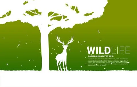 Silhouette of Big deer with big tree background for natural take care and sav Stock Illustration