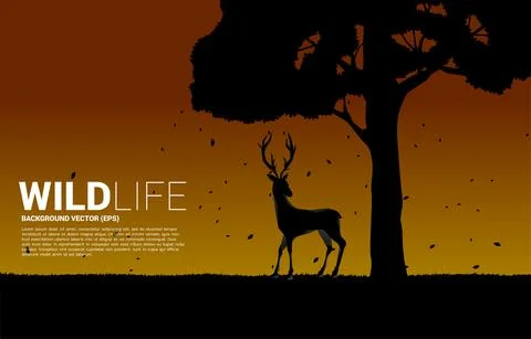 Silhouette of Big deer with big tree background for natural take care and sav Stock Illustration