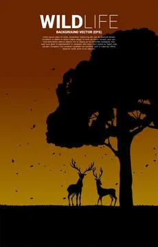 Silhouette of Big deer with big tree background for natural take care and sav Stock Illustration