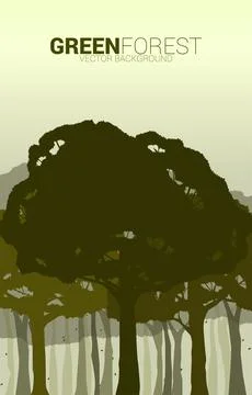 Silhouette of Big tree in forest. background for natural take care and save t Stock Illustration