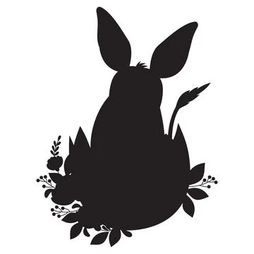 Silhouette bilby in Easter egg. Australian animal. Black hand  drawing. Vec.. Stock Illustration