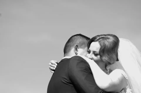 Silhouette in black and white bride groom Stock Photos