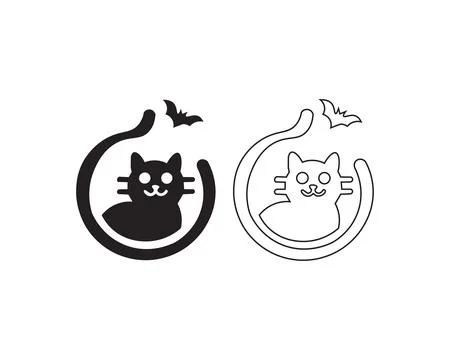 Silhouette black cat logo vector for halloween Stock Illustration