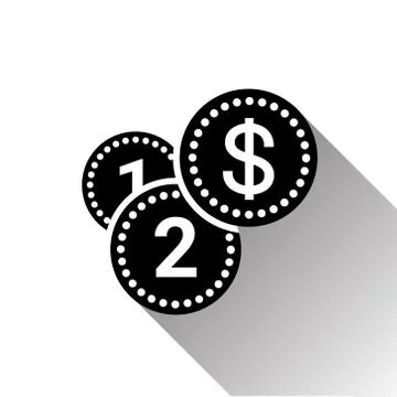 Silhouette Black Dollar Coins Stack Icon With Long Shadow On White Background Illustrazione stock
