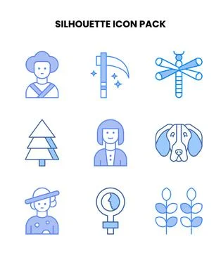 Silhouette Blue Vector Icons Pack Stock Illustration
