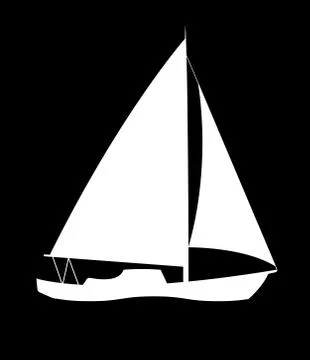Silhouette of boat with sails. Stock Illustration