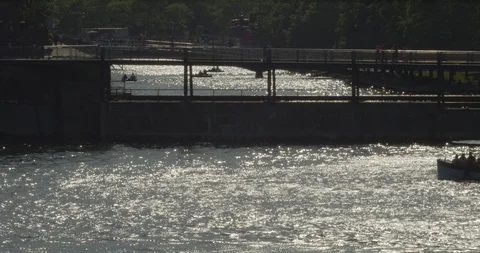 Silhouette of a boat speeding Stock Footage 114783137