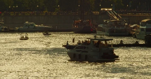 Silhouette of a boat speeding Stock Footage 114784843