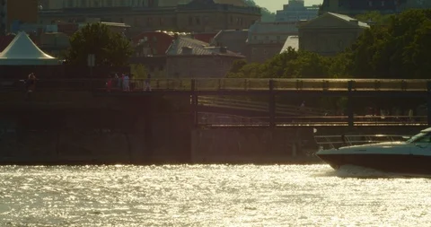 Silhouette of a boat speeding Stock Footage 114787932
