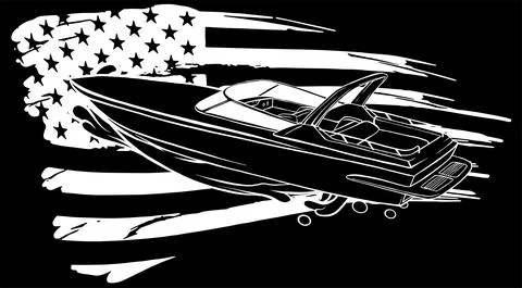 Silhouette Boat vector speed motorboat yacht traveling in ocean Stock Illustration