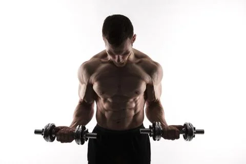 Silhouette of a bodybuilder on a white background Stock Photos