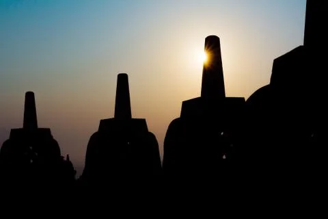 Silhouette Borobudur Temple, Yogyakarta, Java, Indonesia. Stock Photos