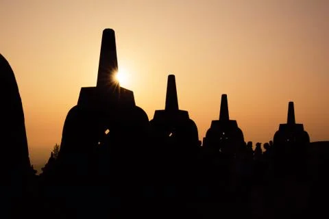 Silhouette Borobudur Temple, Yogyakarta, Java, Indonesia. Fotos Stock