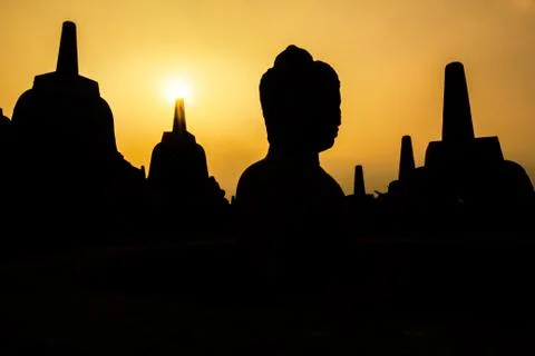 Silhouette Borobudur Temple, Yogyakarta, Java, Indonesia. Stock-Fotos